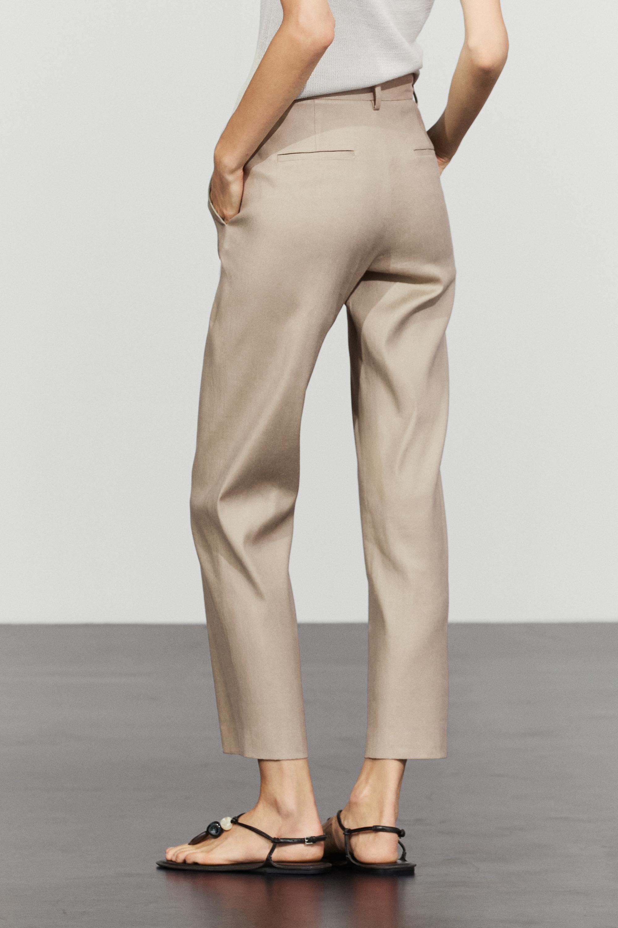 Straight-leg linen blend trousers